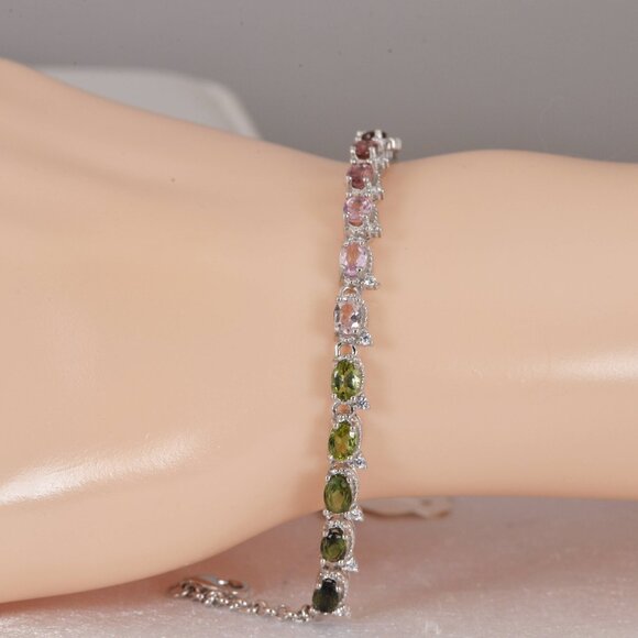 Natural Multi Tourmaline Gemstone Tennis Bracelet - Picture 5 of 5